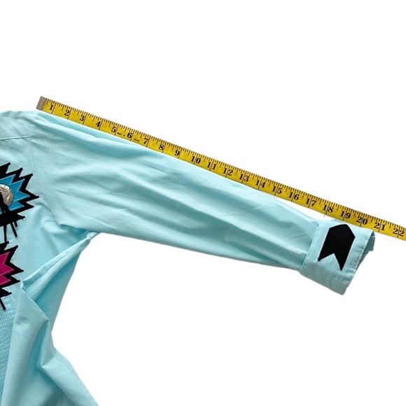 Vtg Moda Bianco Western Button Down Shirt Tuxedo Embroidered Concho Teal Sz S - Picture 11 of 12